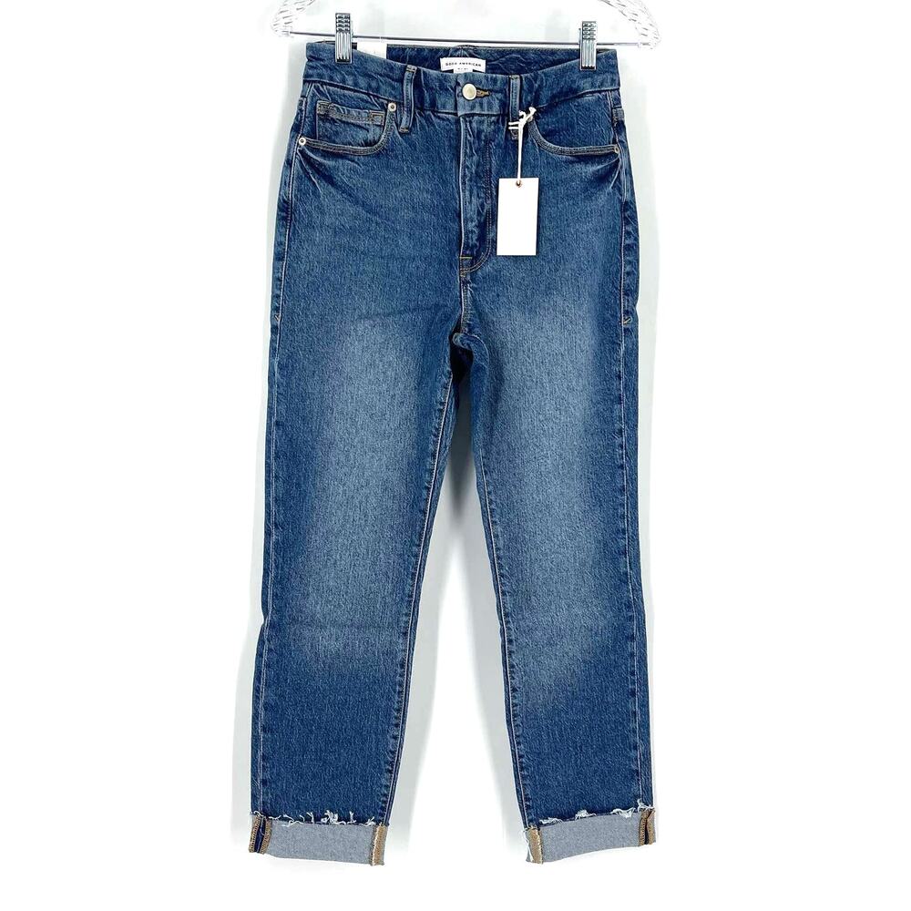 Good American Good Crop Raw Hem Slim Jeans Blue 940 Size 4/27 NWT